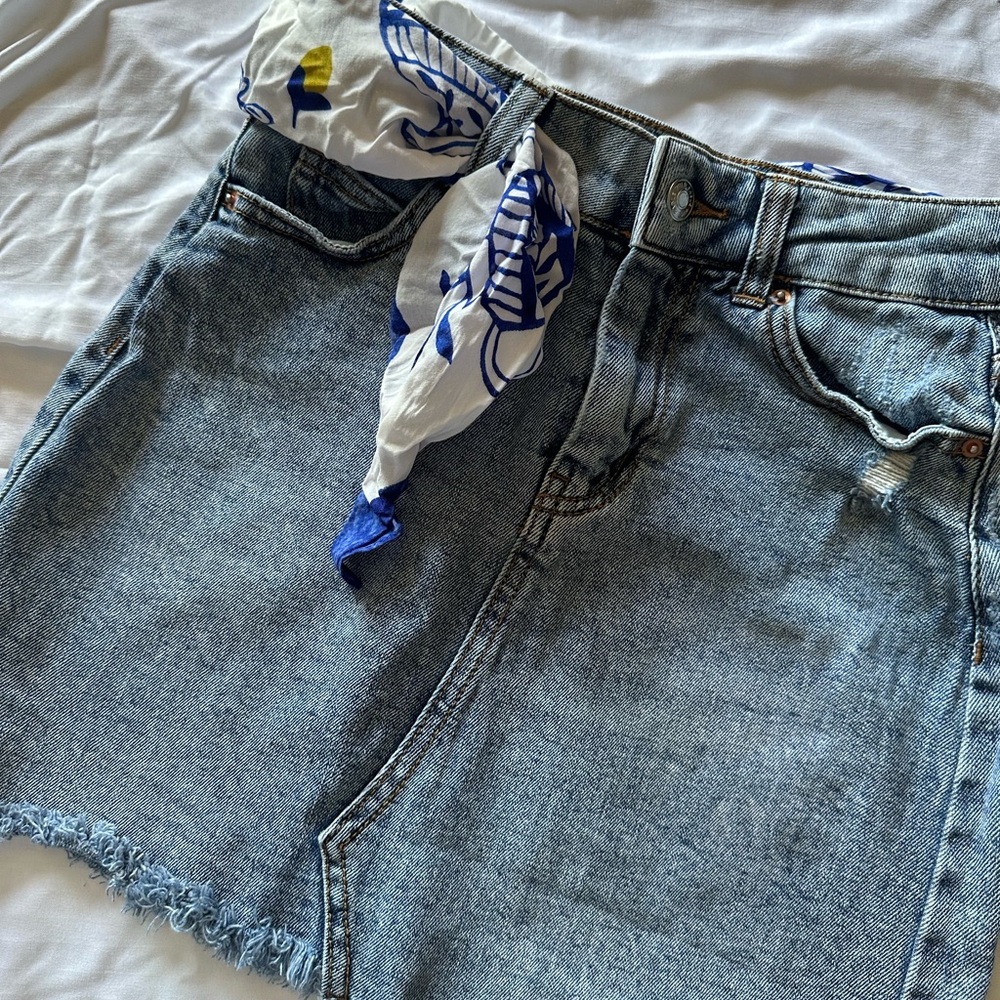 Wild  Wild Fable Distressed Denim Mini Skirt Raw Hem